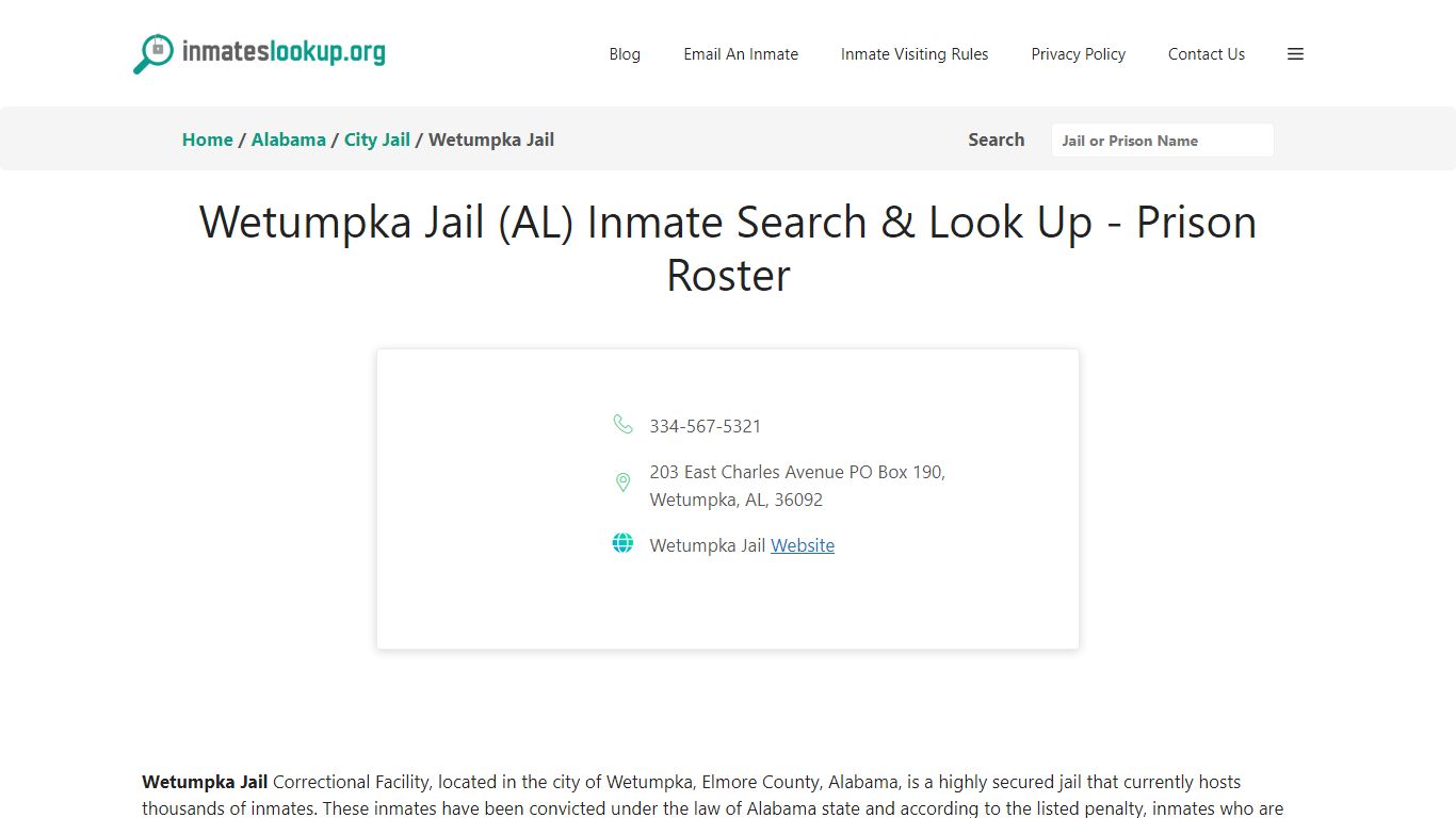 Wetumpka Jail (AL) Inmate Search & Look Up - Prison Roster